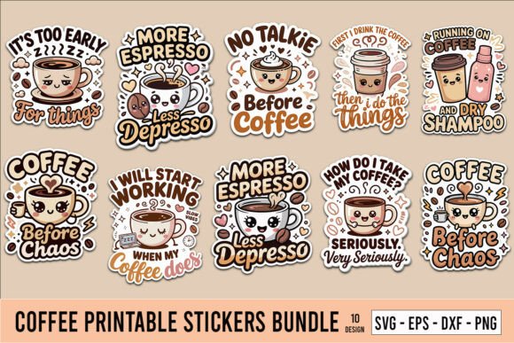 Download Coffee Printable Stickers Bundle - Coffee Collection
